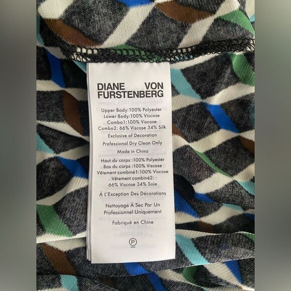 Diane Von Furstenberg Black Geometric Print Long Sleeve Wrap Maxi Dress Size L - Picture 8 of 11